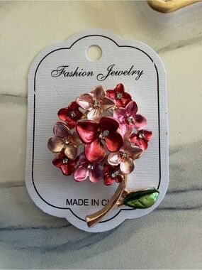 Fashion Jewelry Multicolor Floral Bouquet Brooch - Red & Pink & Green